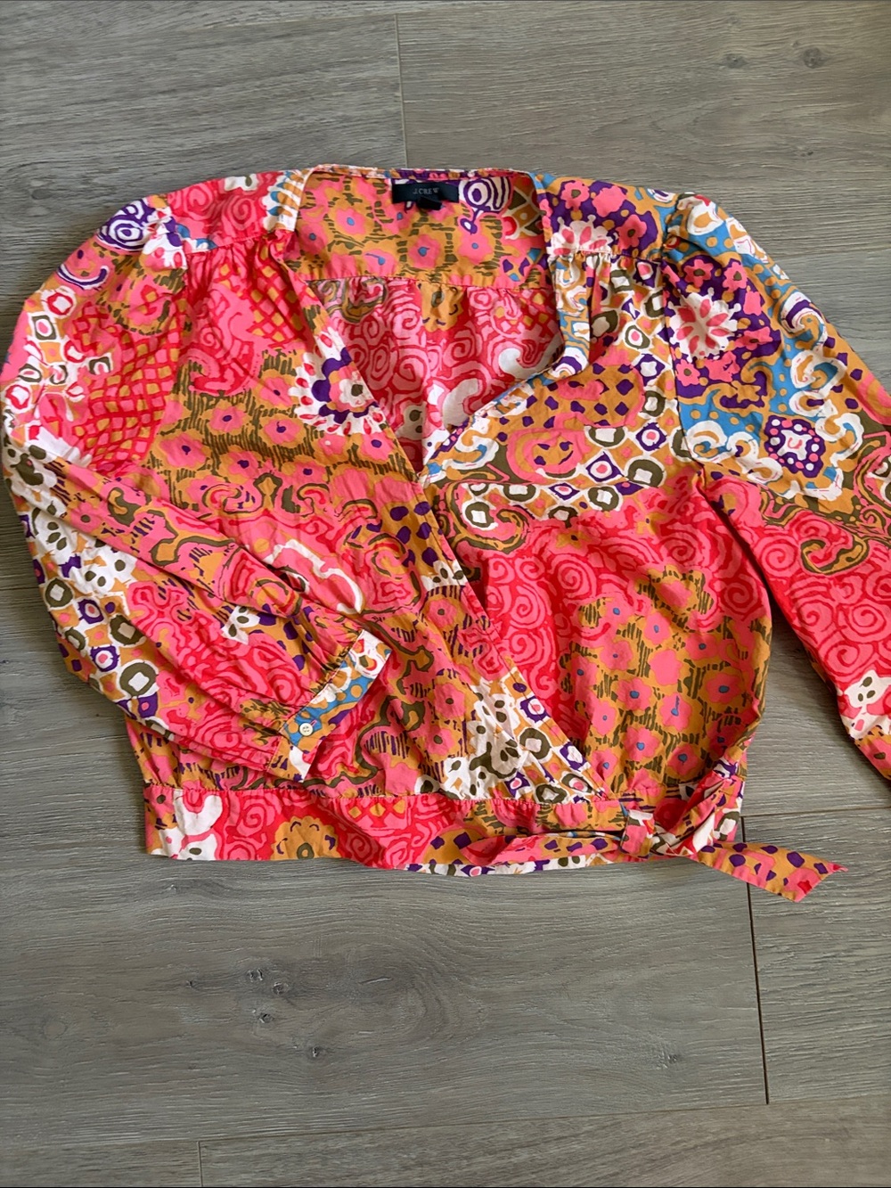 J. Crew Pink Multi-Print Wrap Blouse